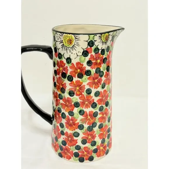 Floral Multi Colored Tall Ceramic Black Handle U Only Blueberry Pitcher - Picture 5 of 9